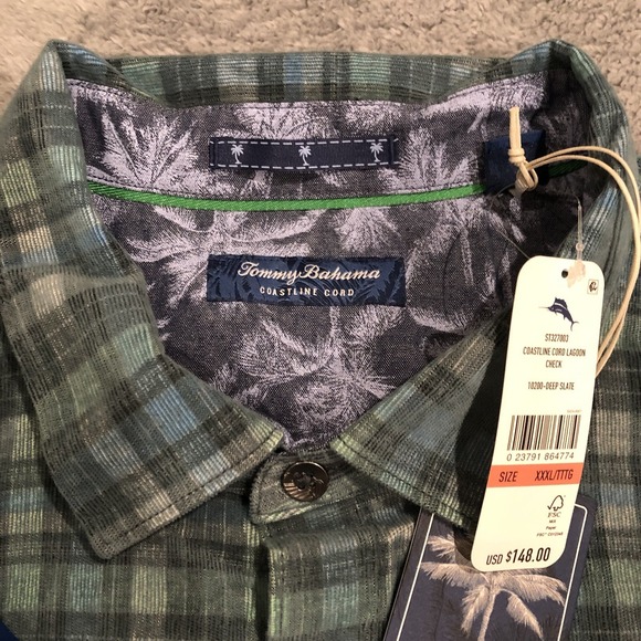 Tommy Bahama Coastline Cord Indigo Palms Trees Flip Cuffs Men's 3XL Lagoon Check - Picture 5 of 9